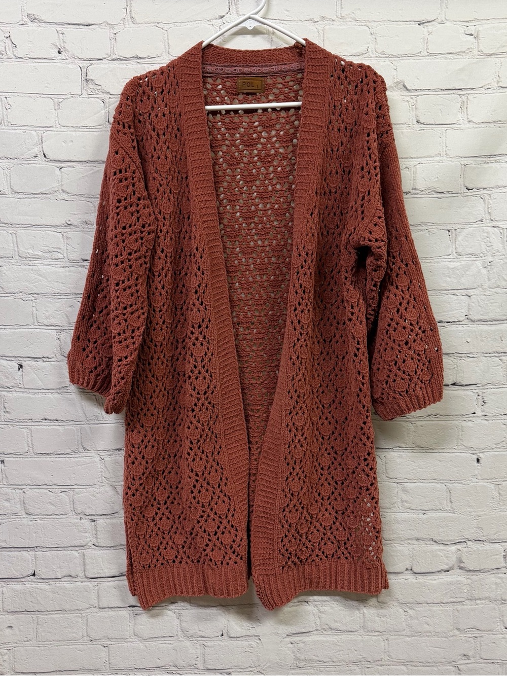 POL Rust brown Open Knit Cardigan Sweater large super soft